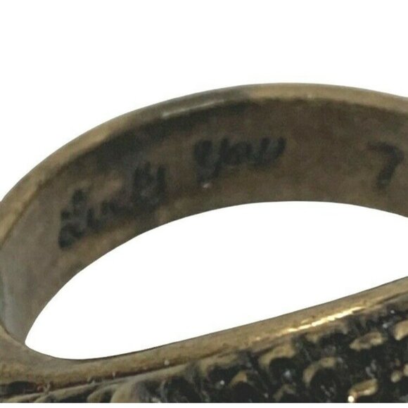 Lucky You Owl Ring Size 7 Brass Tone Rhinestones Sparkly Wise - Picture 5 of 8